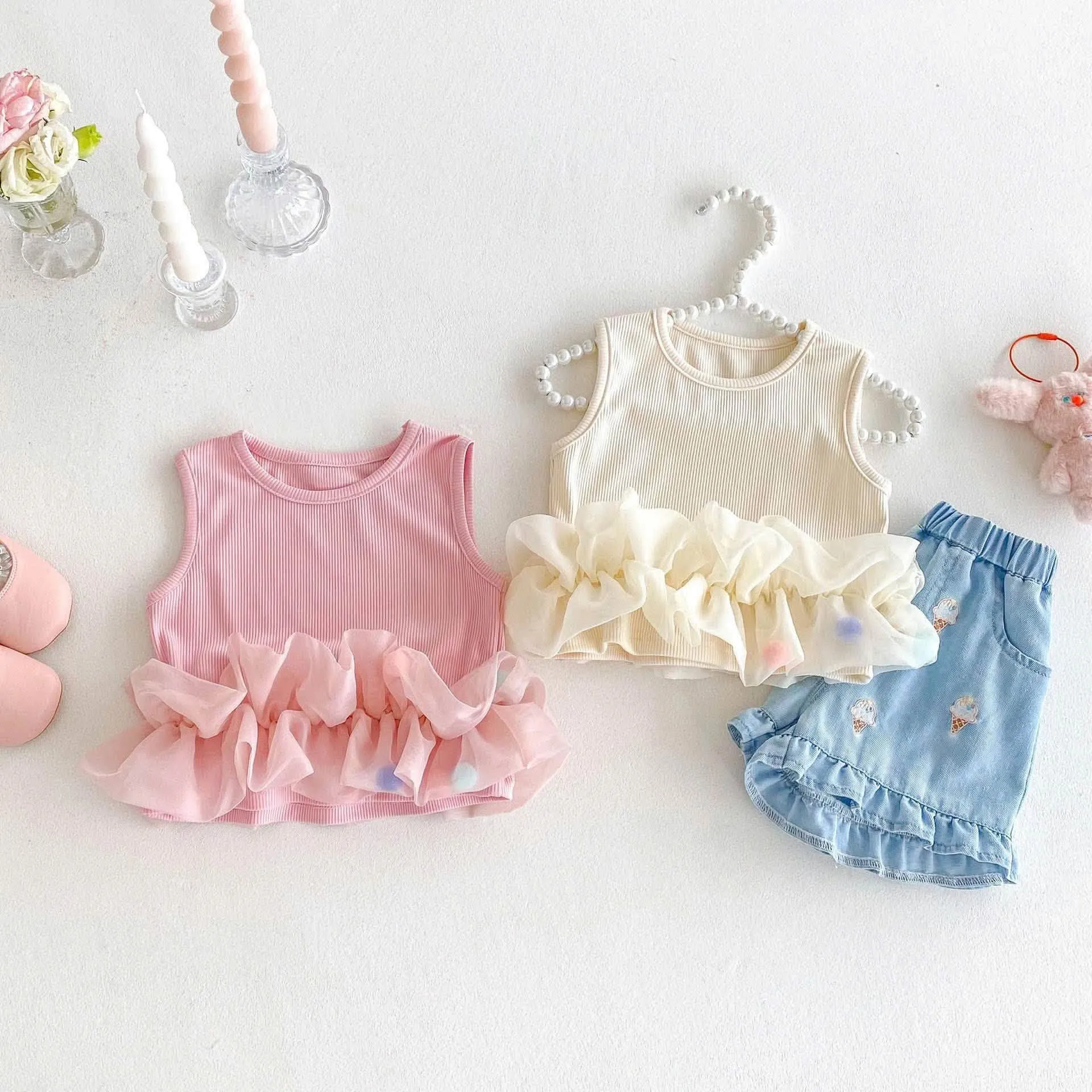 Set áo bèo voan & quần short jean