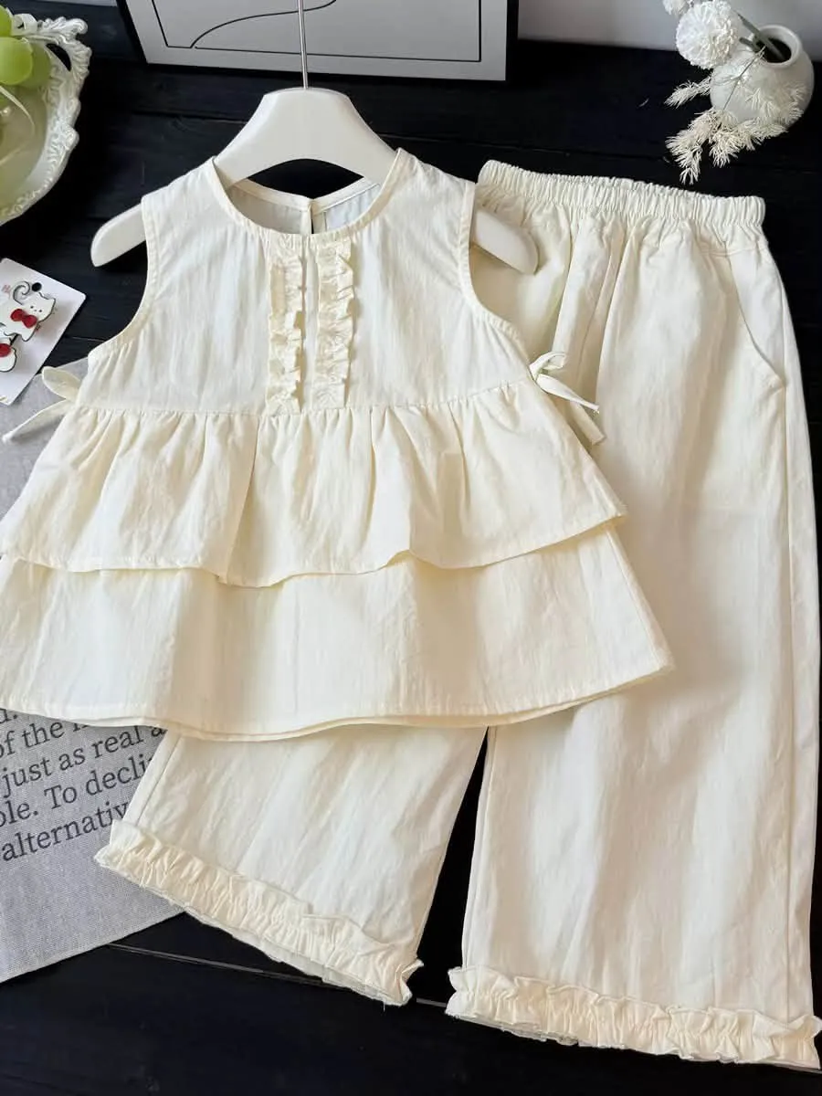 Set áo bèo & quần ống rộng kem